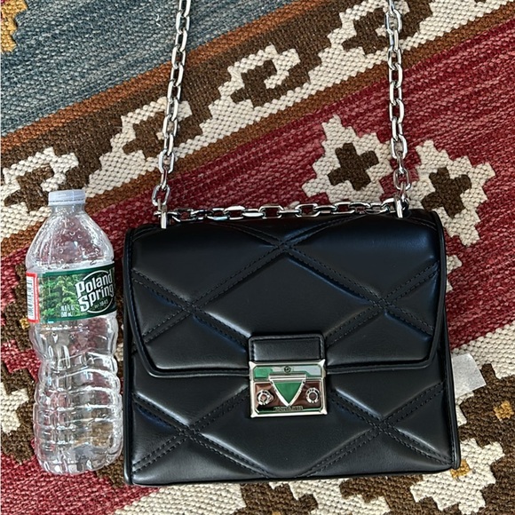 Michael Kors Serena Medium Quilted Flap Chain Shoulder Bag Croosbody Silver Tone - Picture 2 of 14